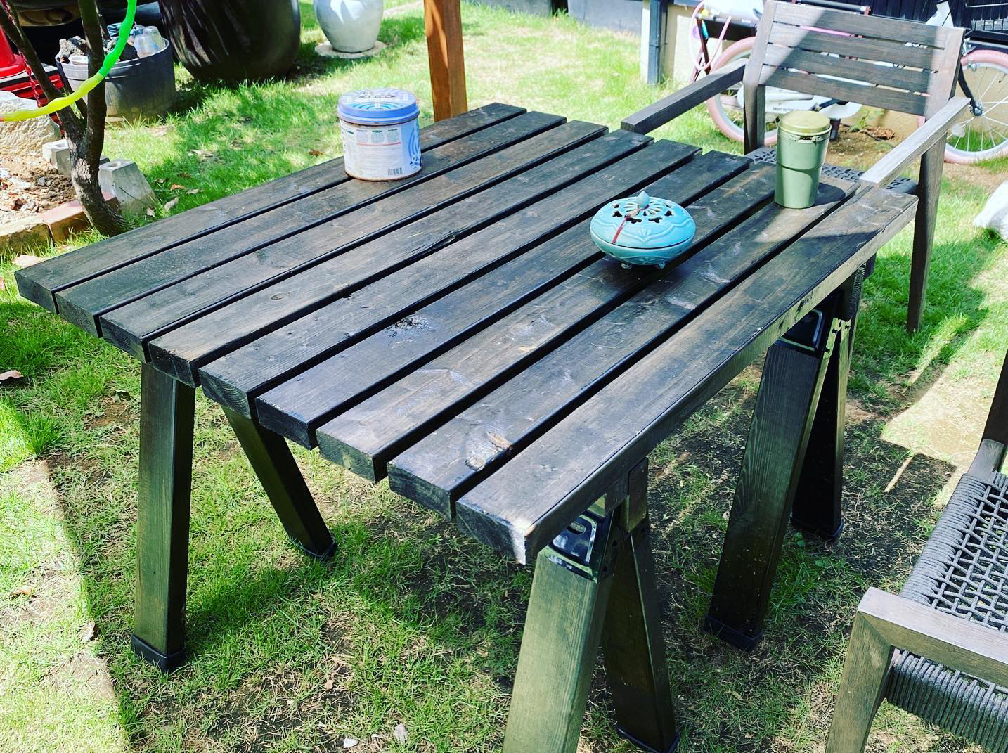 屋外ガーデンテーブル制作しました
