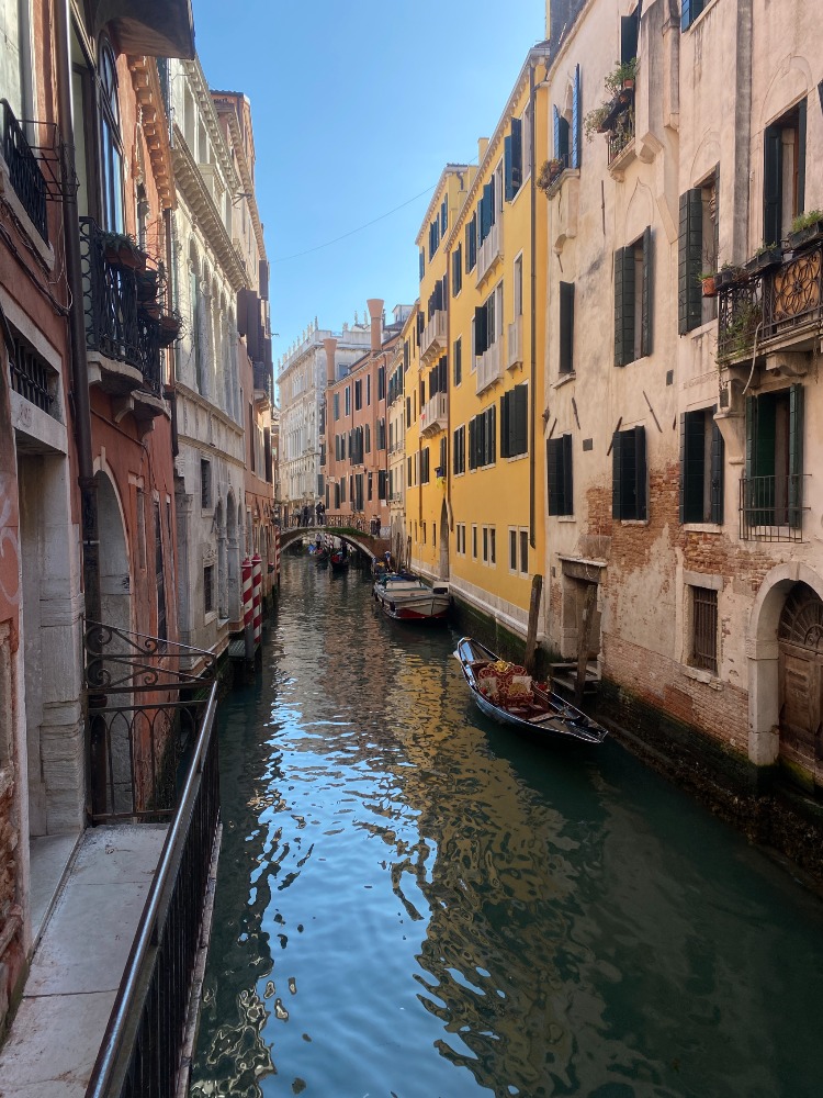 イタリア・ヴェネチアの古い街並み風景と植栽