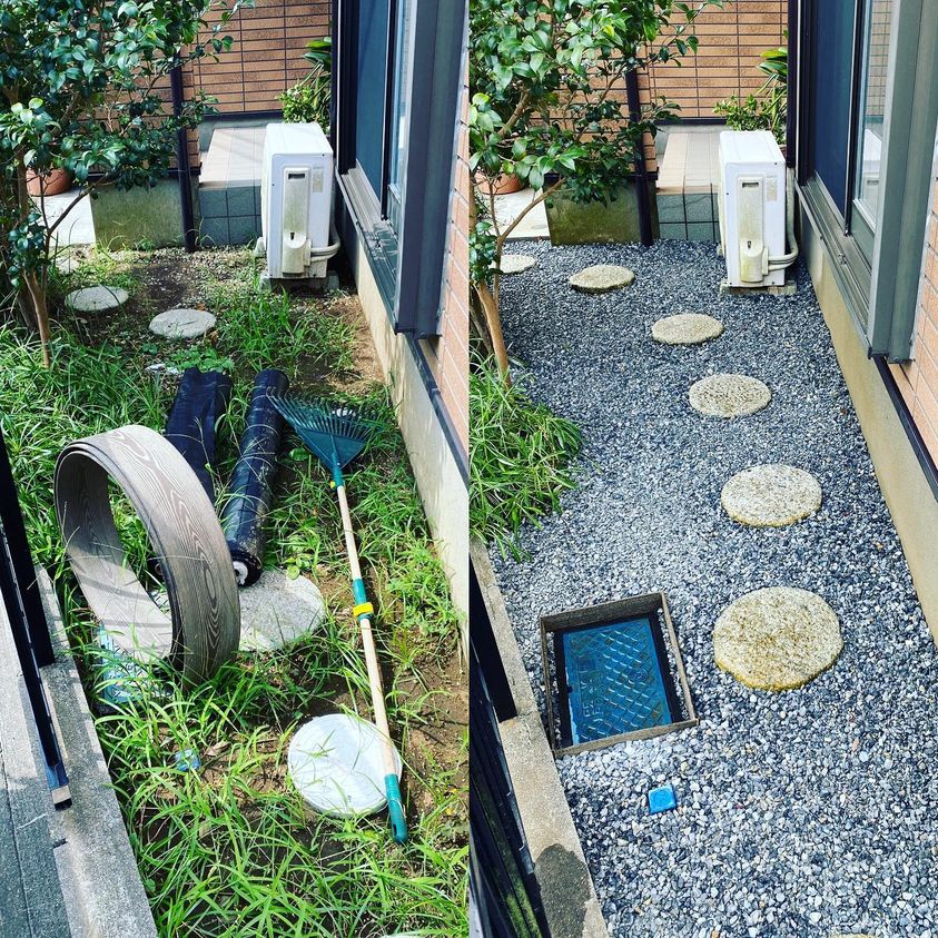 <b>耐久性の高い高密度防草シートと砂利の雑草対策を実地しました</b>